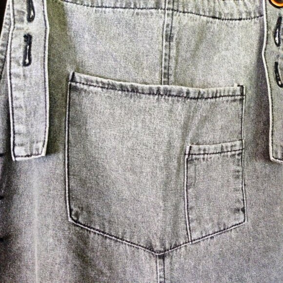 Easel Black Denim Distressed Wash Oversized Wide Leg Overalls SZ Large 14-18 NWT - Picture 11 of 15